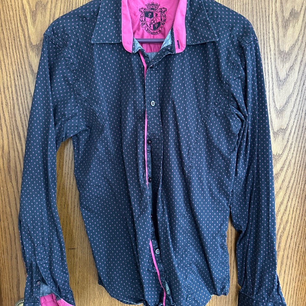 Men's Navy and Pink Shirt